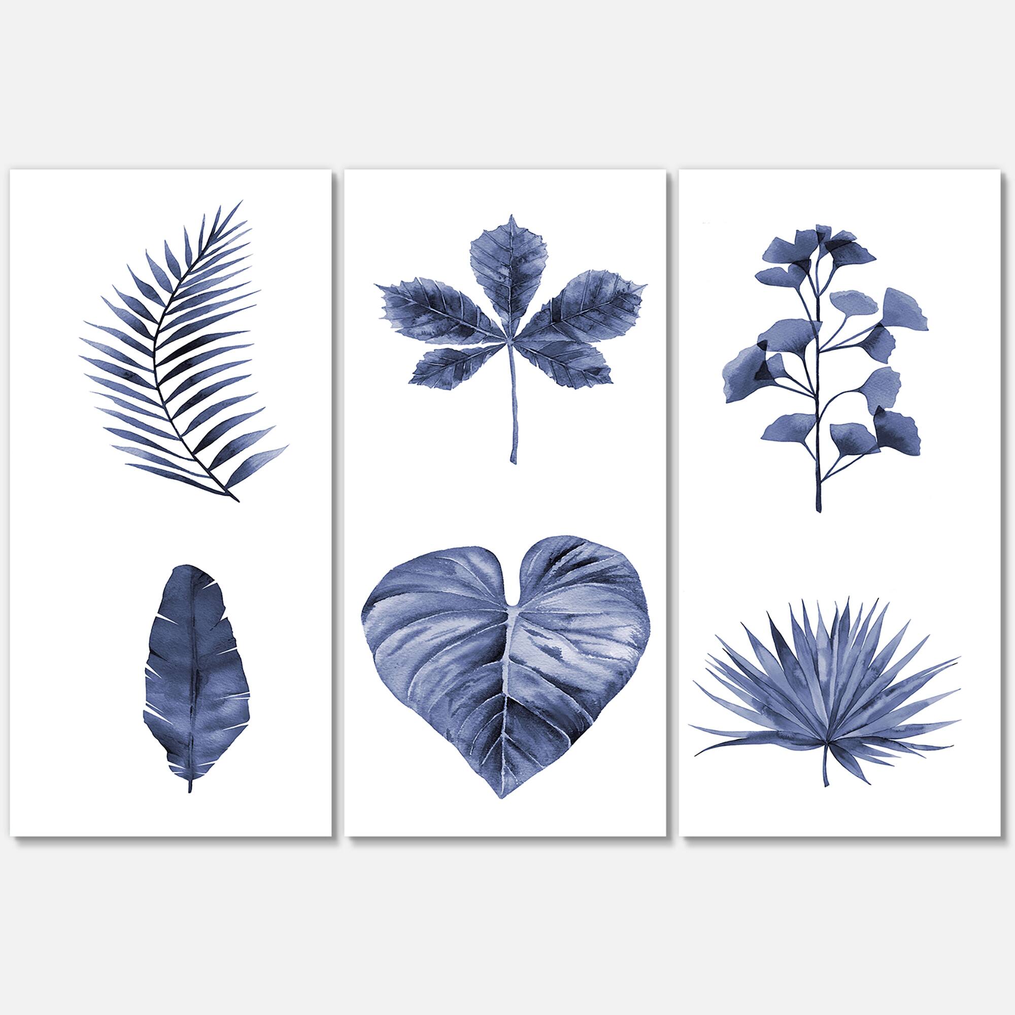 Designart - Abstract Blue Set Of Plant Leaves